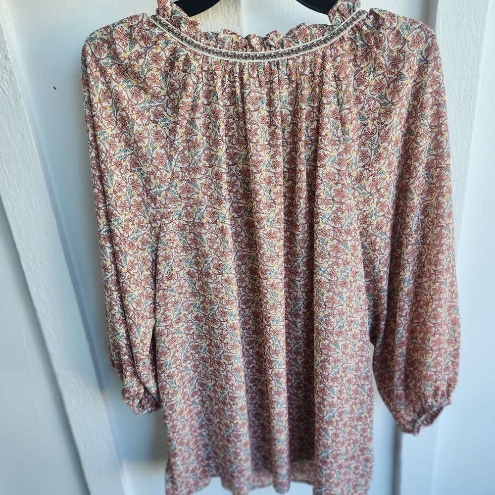 Max Studio Boho Ruffled Collar Tunic Blouse Size 1X 3/4 Sleeve Hippie Peasant - Picture 4 of 10